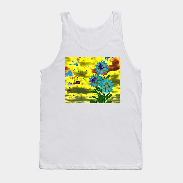 Butterflies and blue daisies Tank Top by rolffimages